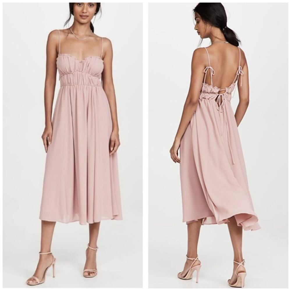 Anthropologie O.P.T Gigi Midi Dress Size Medium Pink Open Back Chiffon Wedding